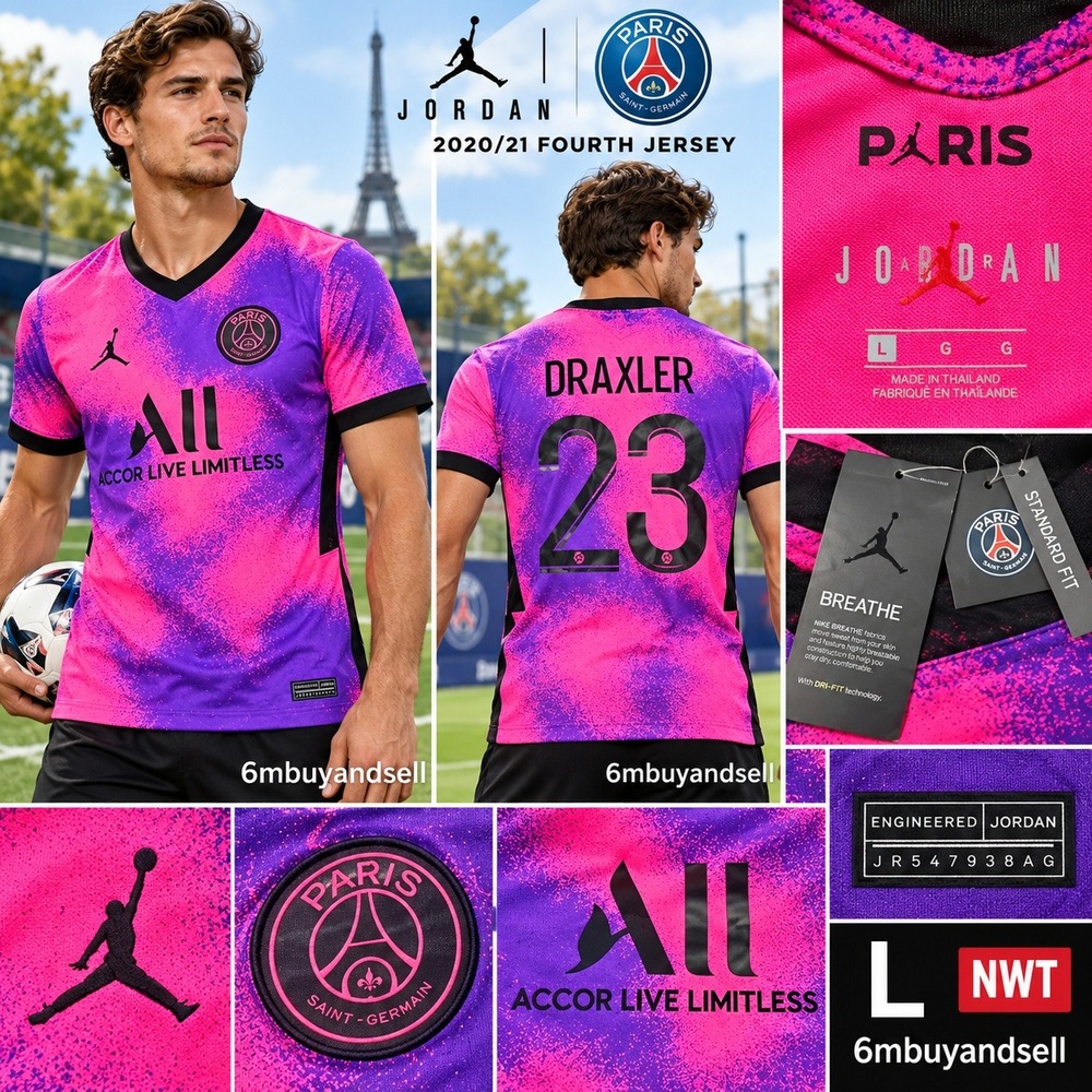 Nike Jordan PSG 2020/21 Fourth Jersey Draxler 23 Pink Purple CV8414-640 Mens L